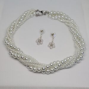 Handmade Glass Pearl Necklace and Earring Set